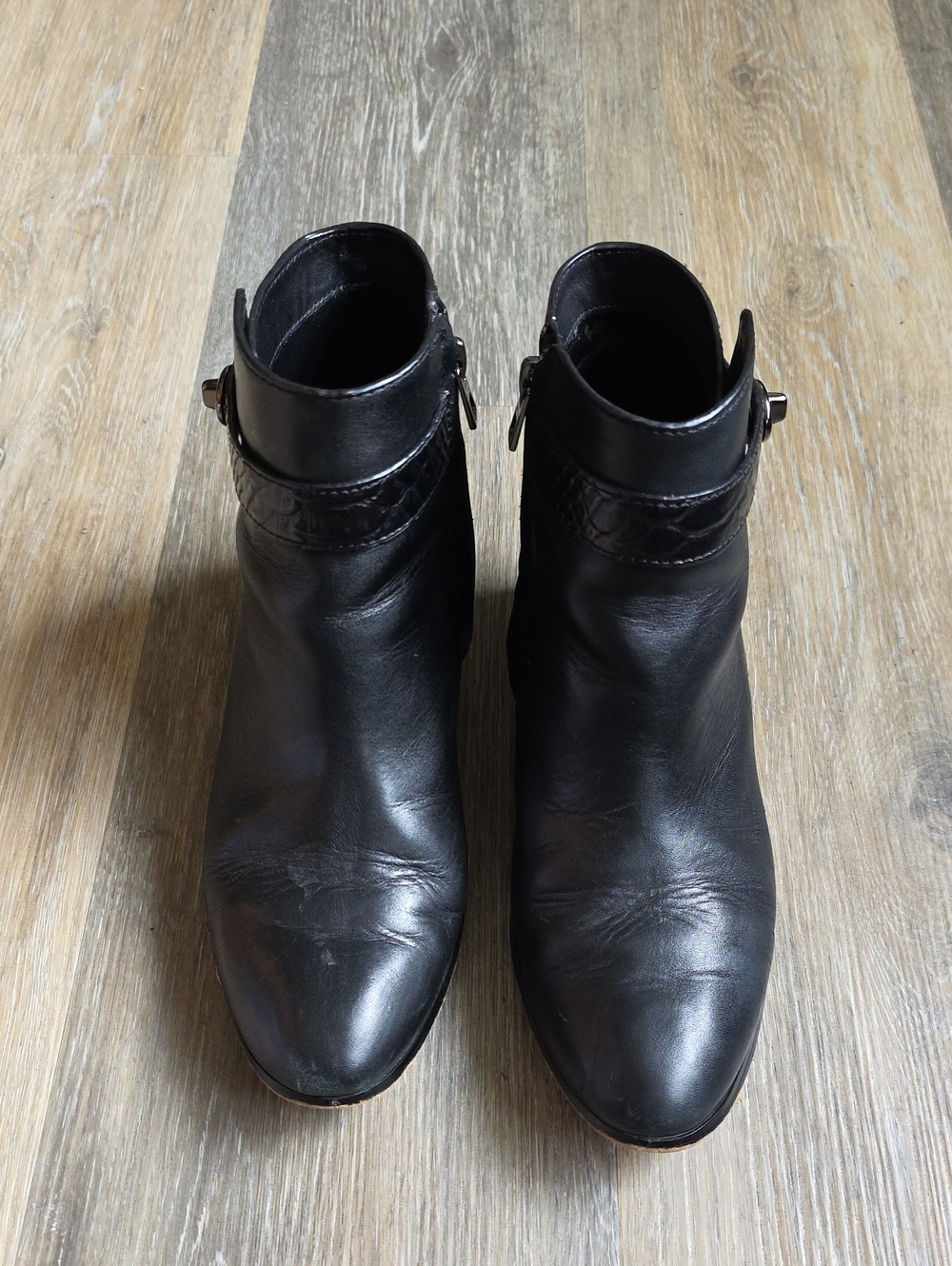 Coach Black Leather Ankle Booties with Buckle Strap